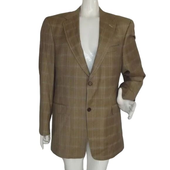 DANIEL CREMIEUX/LORO PIANA Sports Coat, 41R, Brown Windowpane plaid, 2 buttons - Picture 1 of 15